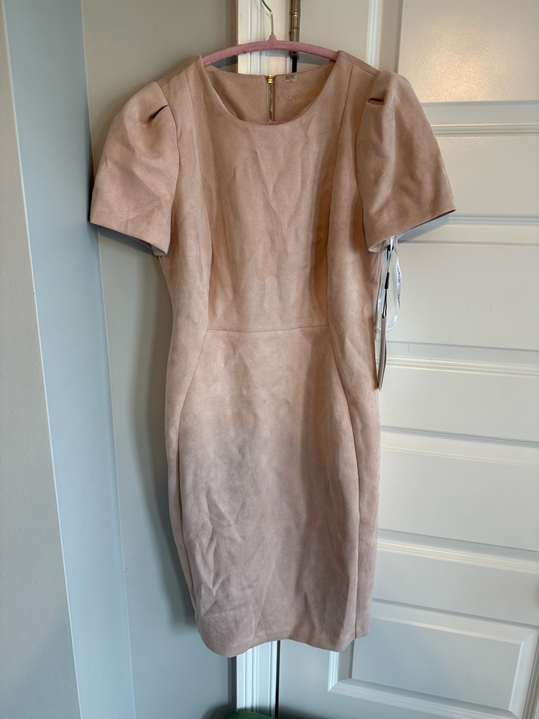 Chic Blush Sheath Dress - Classic Short Sleeve Faux Suede